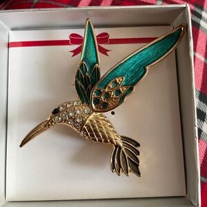 Gold and Green Hummingbird Brooch